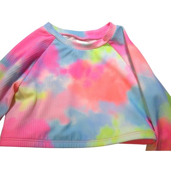 Cat & Jack Girl's Cropped Top Pastel Rainbow Long Sleeves Ribbed Size Small 6/7 - Picture 3 of 4